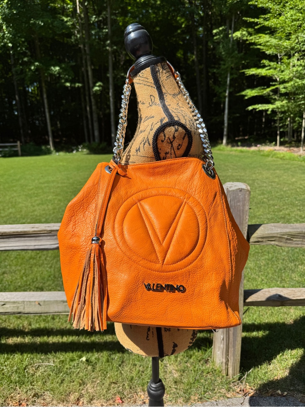 Mario Valentino Orange Leather Tassel Shoulder Bag